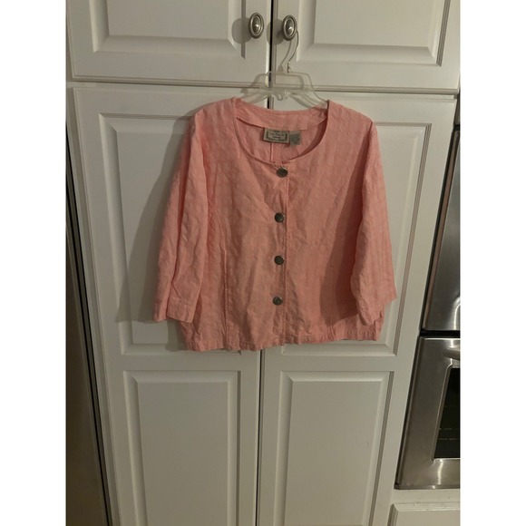 Life Style Woman Jackets & Blazers - Life Style Woman Pink Cotton Embroidered Button Front Jacket 3/4 Sleeve Size 1X